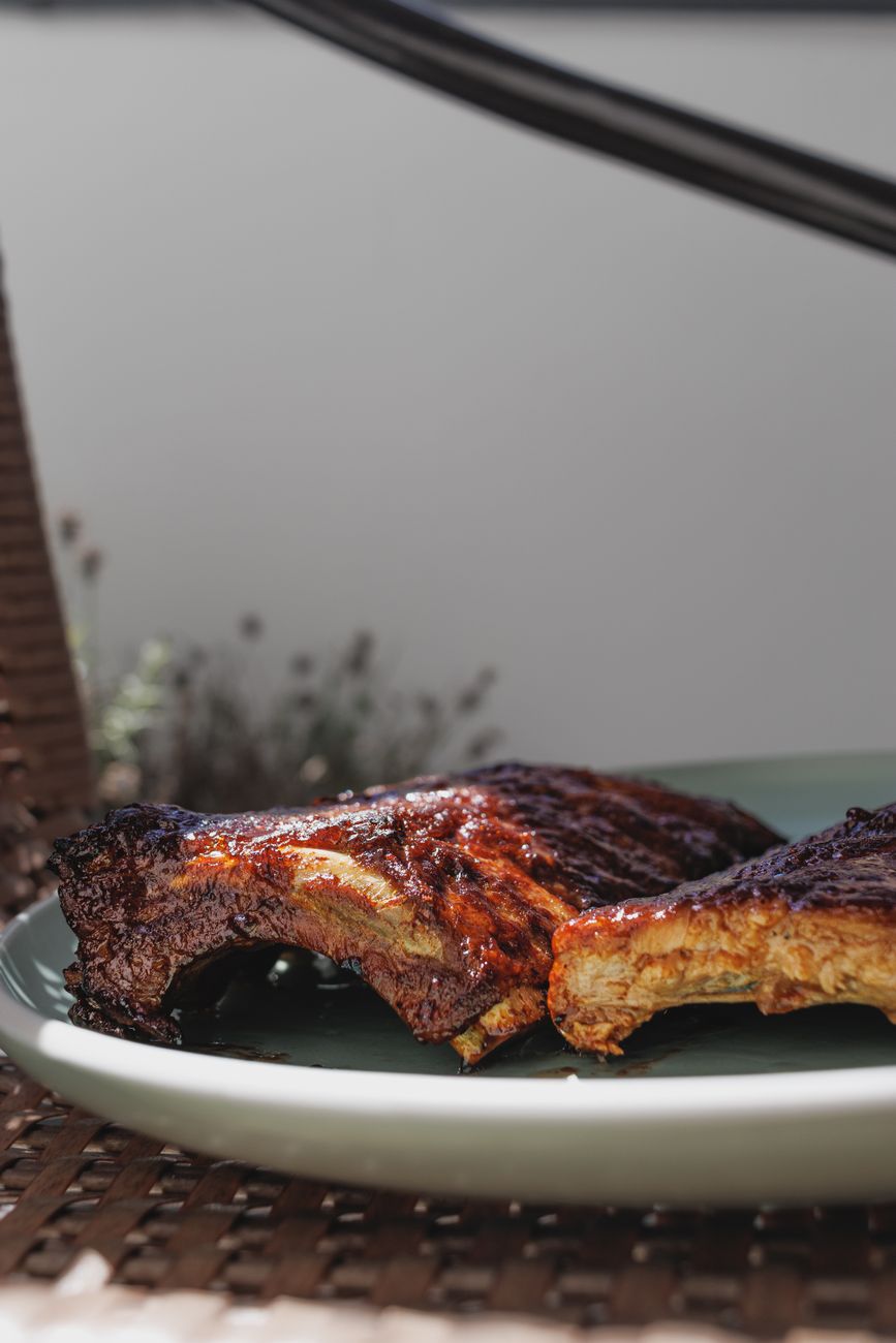 Close-up of smoked ribs