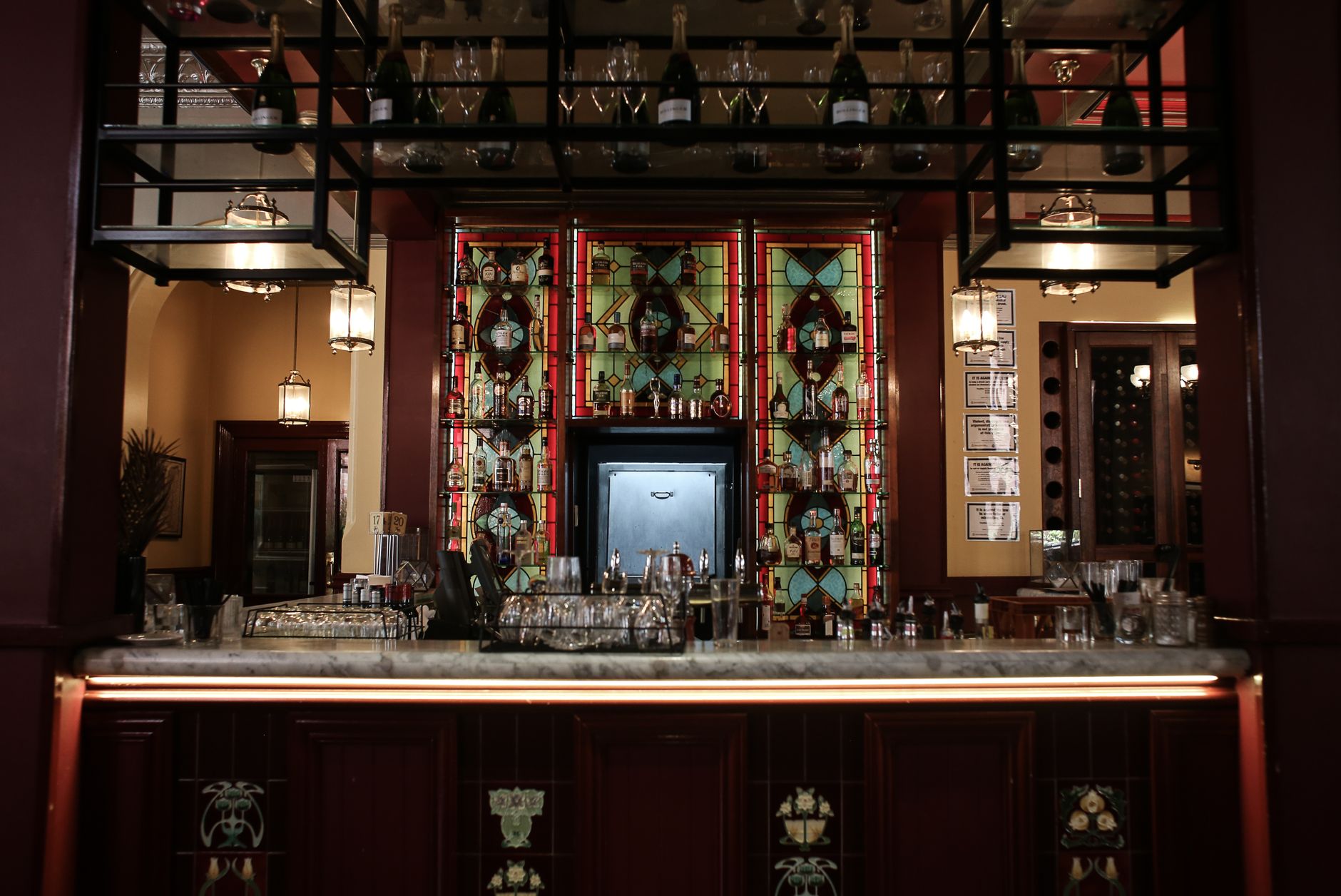 The warm interior of the bar